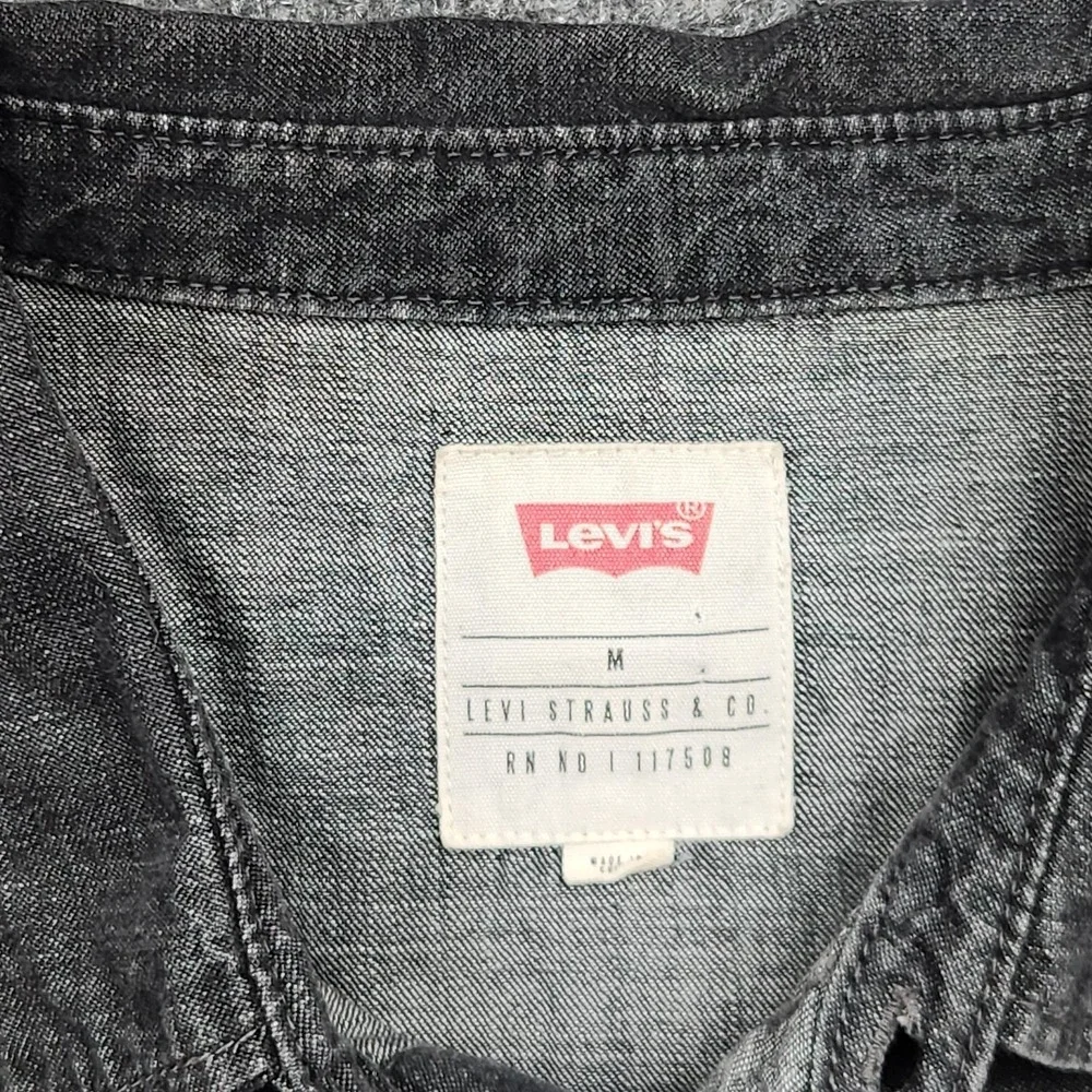 Levi's Western Shirt Mens Medium Black Denim Snap Front Long Sleeve Casual - Picture 3 of 9